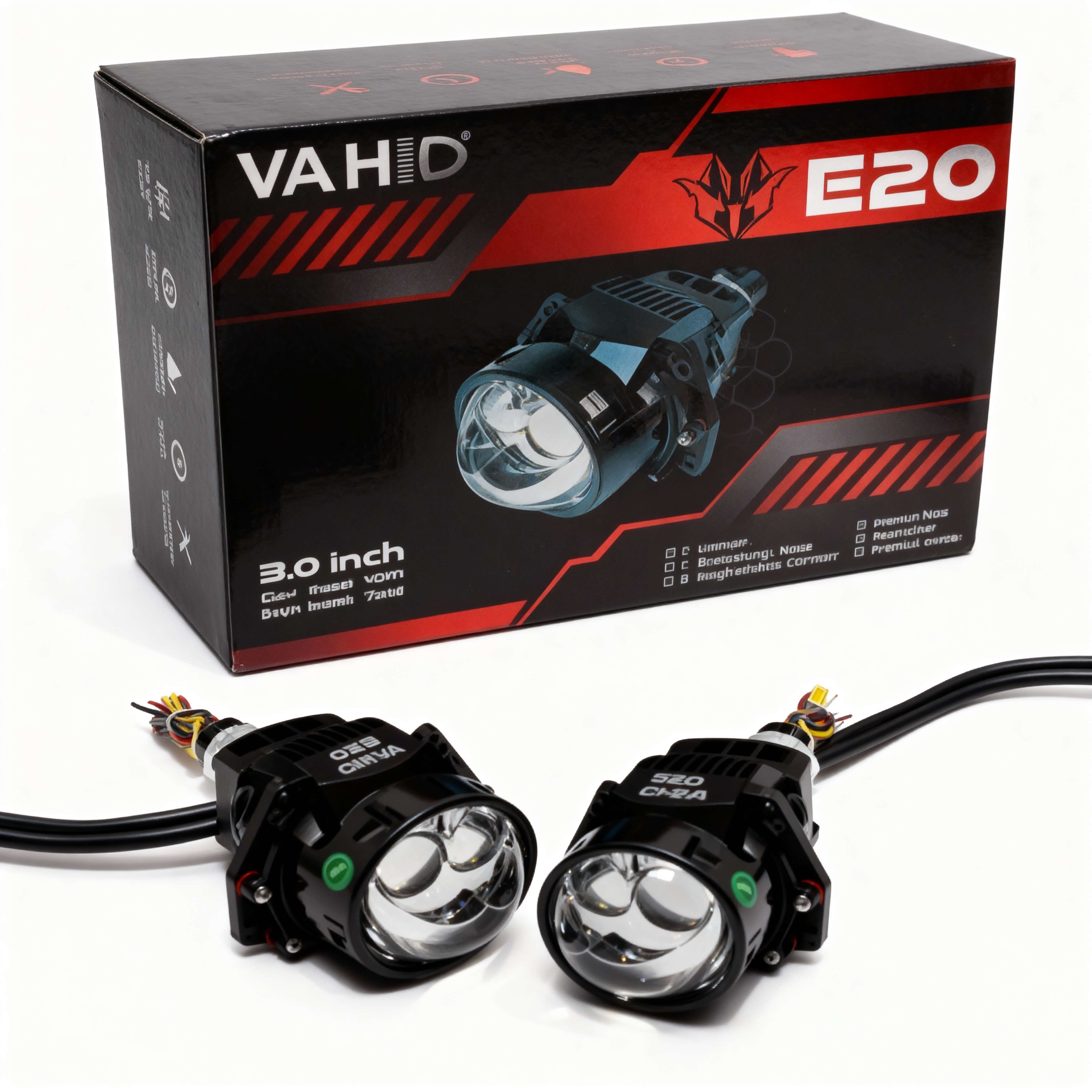 عدسات إضاءة VAHID E20 للسيارات – 3 بوصة، 72 وات، ضوء قوي