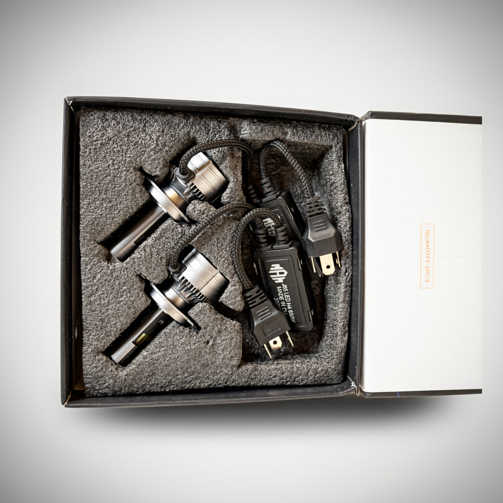 لمبات LED J65 للسيارة – 65W إضاءة قوية بتبريد مروحة